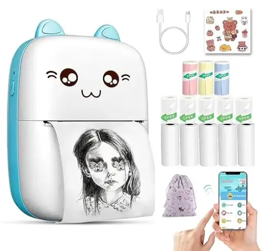 Mini Thermal Printer Gift Box .Inkless Bluetooth Pocket Printer with Pouch, 10 Paper