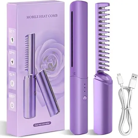 Mobile Heat Comb Portable Heat Comb Travel Heat Comb Handheld Heat Comb Cordless Heat Comb Mini Heat Comb Heat Straightening Comb Rechargeable Heat Comb Compact Heat Comb (PAK OF 1